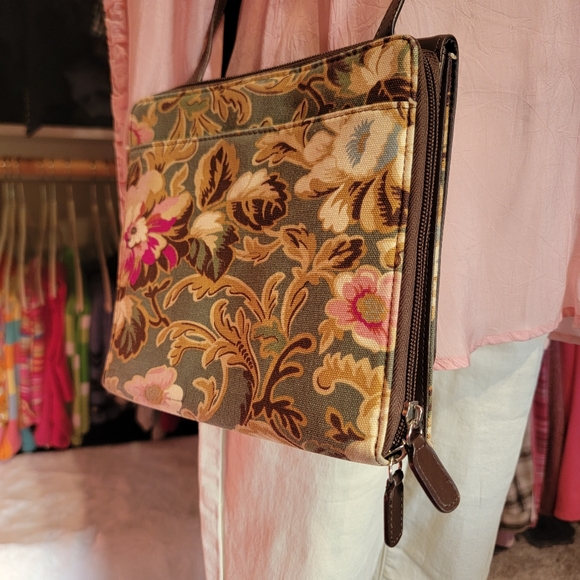 LONGABERGER ♡ Beautiful Vintage Multi Floral Brown Homestead Adj Crossbody Purse - Picture 9 of 17